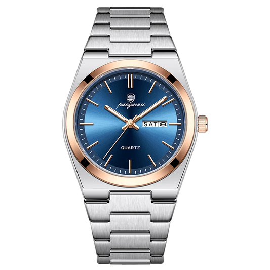PAAZOMU Men's Quartz Watch – Chronograph, Date, Luminous, Stainless Steel, 3BAR