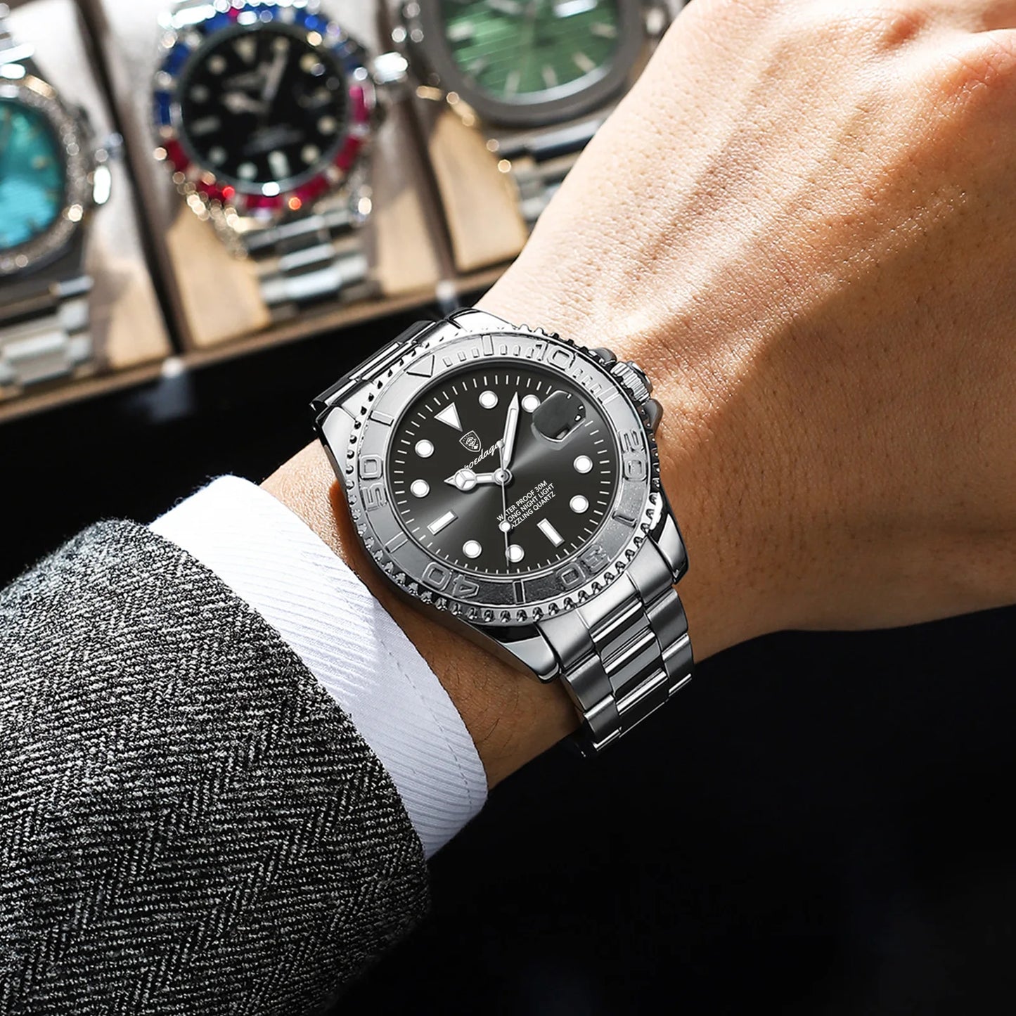 POEDAGAR Luxury  Stainless Steel Date