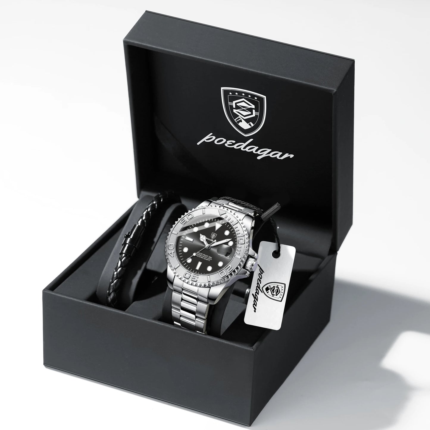POEDAGAR Luxury  Stainless Steel Date