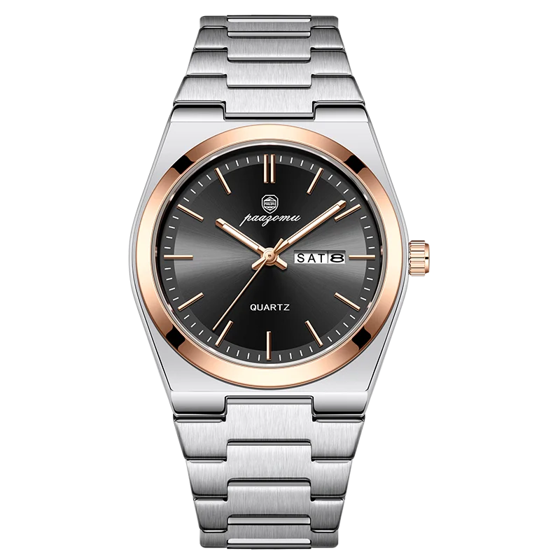 PAAZOMU Men's Quartz Watch – Chronograph, Date, Luminous, Stainless Steel, 3BAR