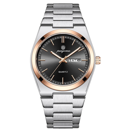 PAAZOMU Men's Quartz Watch – Chronograph, Date, Luminous, Stainless Steel, 3BAR