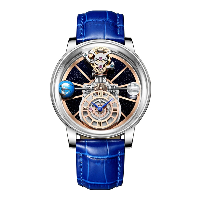 HAEMMER Celestial Men's Quartz Watch – Transparent Case, Leather Strap, 3BAR