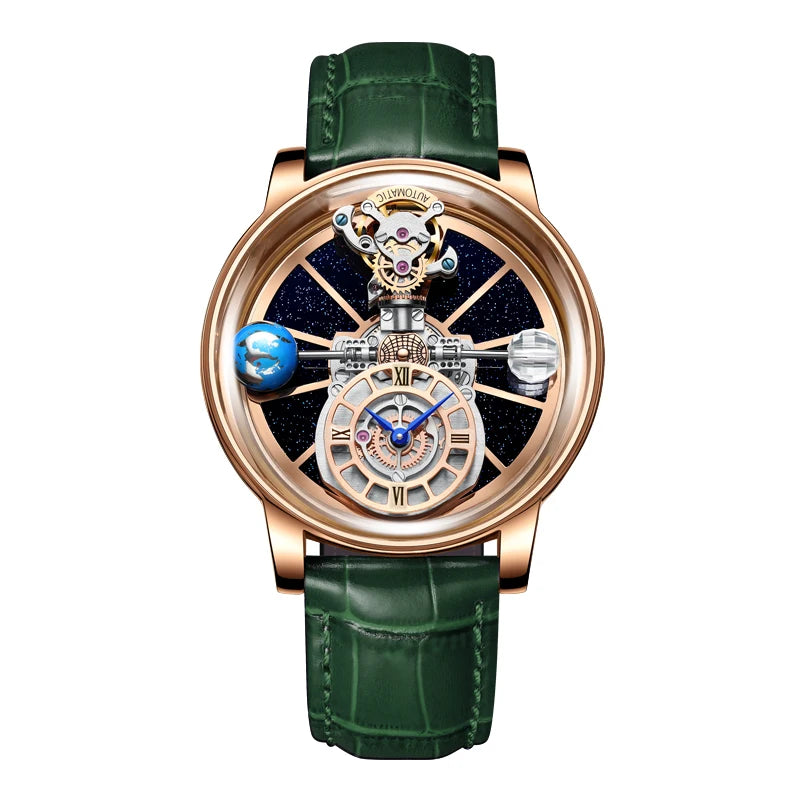 HAEMMER Celestial Men's Quartz Watch – Transparent Case, Leather Strap, 3BAR