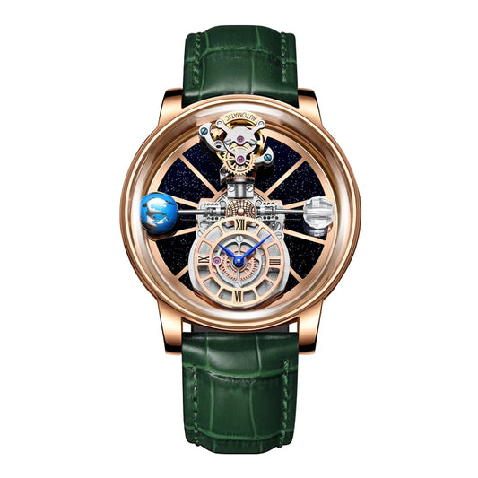 HAEMMER Celestial Men's Quartz Watch – Transparent Case, Leather Strap, 3BAR