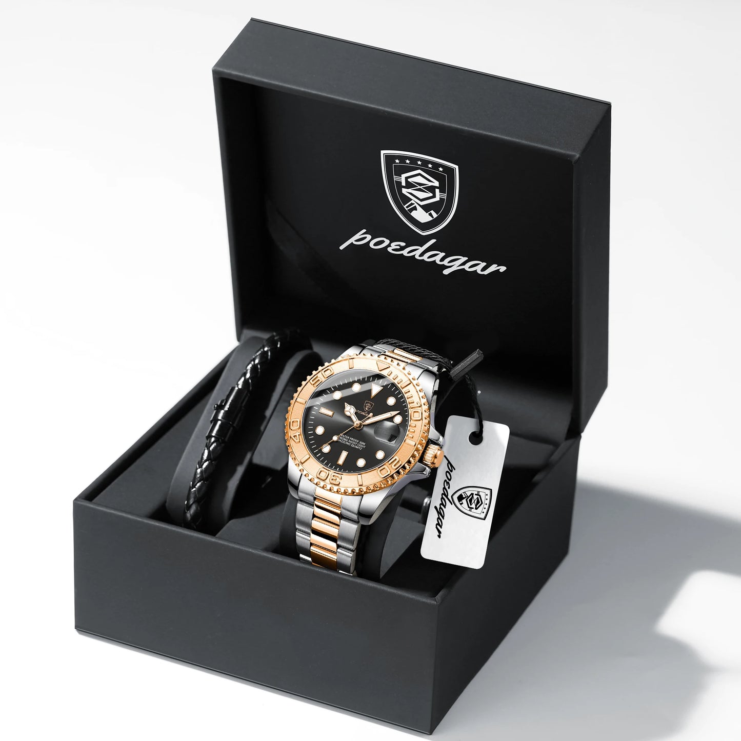 POEDAGAR Luxury  Stainless Steel Date