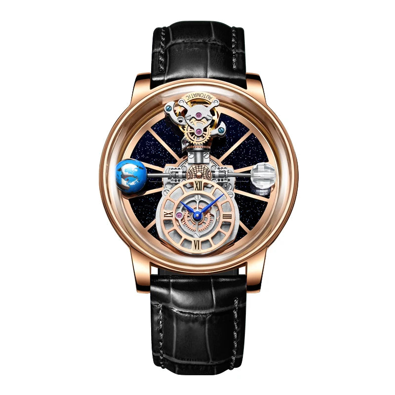 HAEMMER Celestial Men's Quartz Watch – Transparent Case, Leather Strap, 3BAR