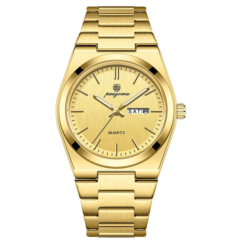 PAAZOMU Men's Quartz Watch – Chronograph, Date, Luminous, Stainless Steel, 3BAR