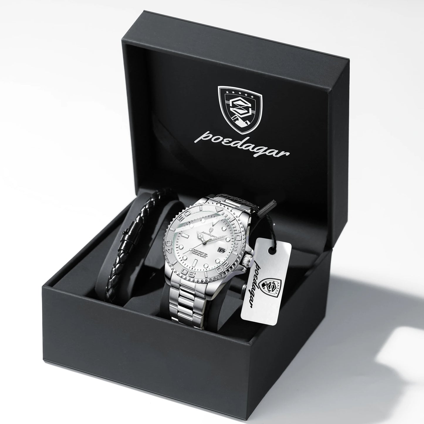 POEDAGAR Luxury  Stainless Steel Date