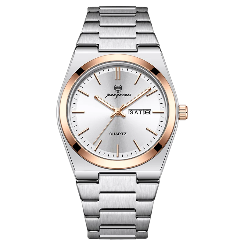 PAAZOMU Men's Quartz Watch – Chronograph, Date, Luminous, Stainless Steel, 3BAR