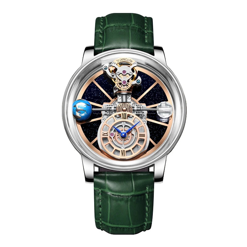 HAEMMER Celestial Men's Quartz Watch – Transparent Case, Leather Strap, 3BAR