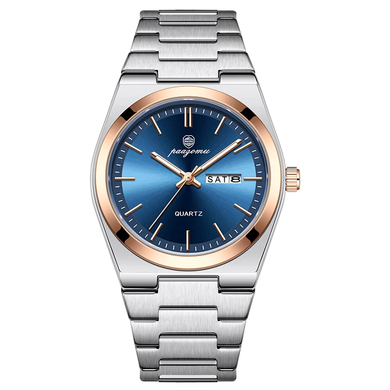 PAAZOMU Men's Quartz Watch – Chronograph, Date, Luminous, Stainless Steel, 3BAR