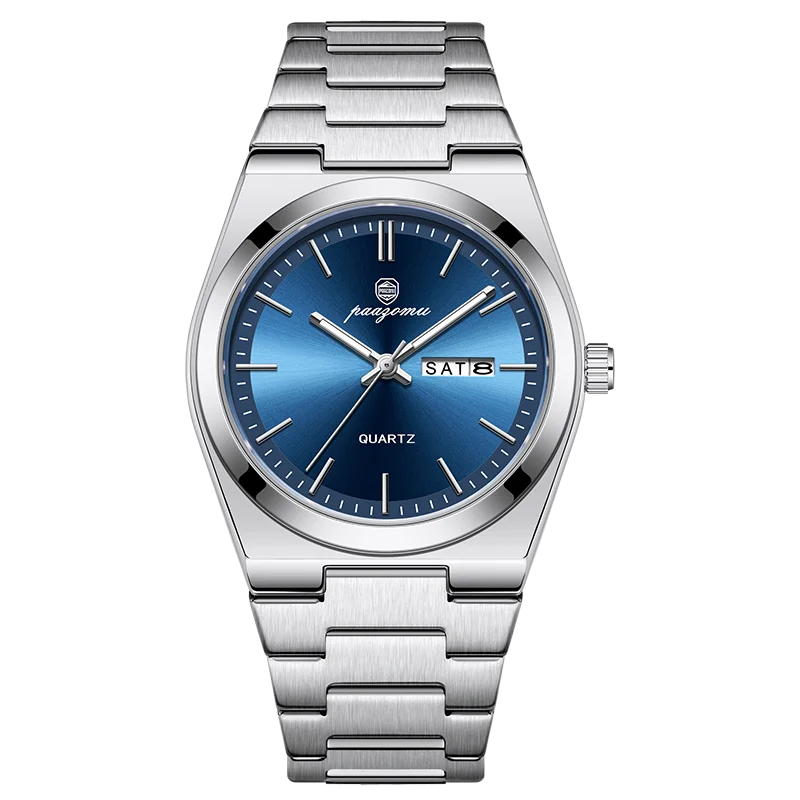 PAAZOMU Men's Quartz Watch – Chronograph, Date, Luminous, Stainless Steel, 3BAR