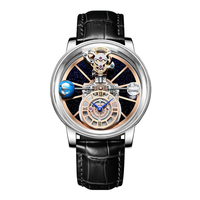 HAEMMER Celestial Men's Quartz Watch – Transparent Case, Leather Strap, 3BAR