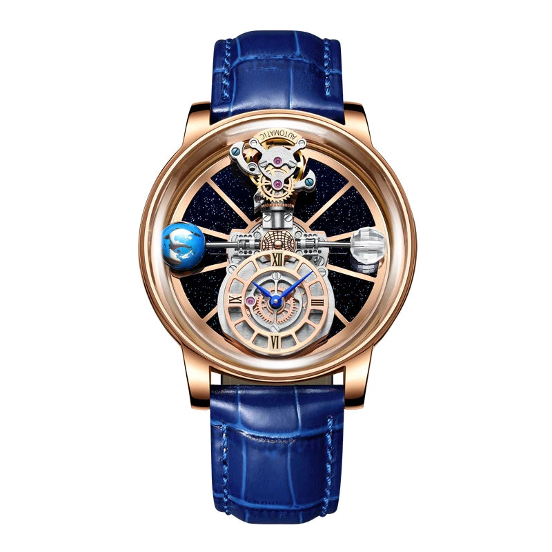 HAEMMER Celestial Men's Quartz Watch – Transparent Case, Leather Strap, 3BAR