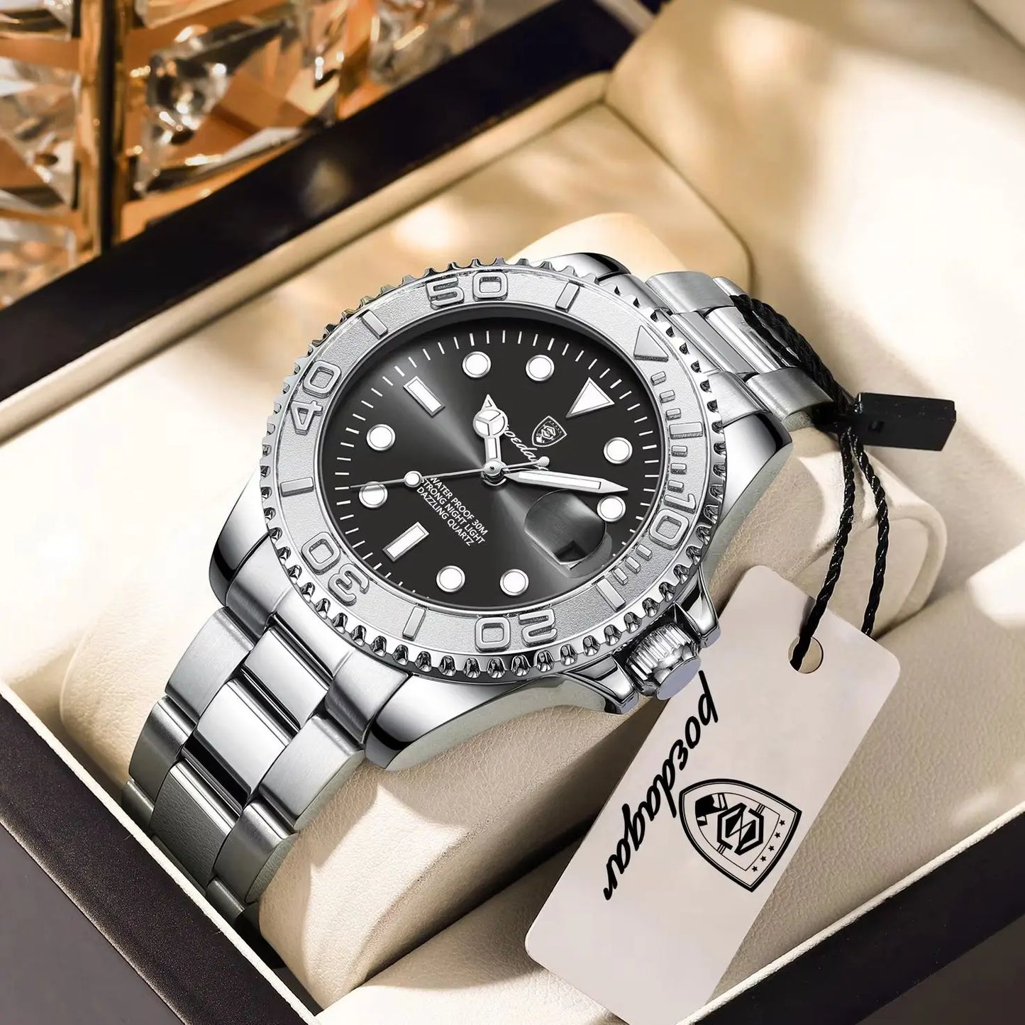 POEDAGAR Luxury  Stainless Steel Date