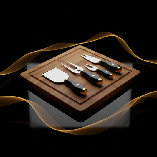 Bamboo Cheese Board Set - Black & Gold