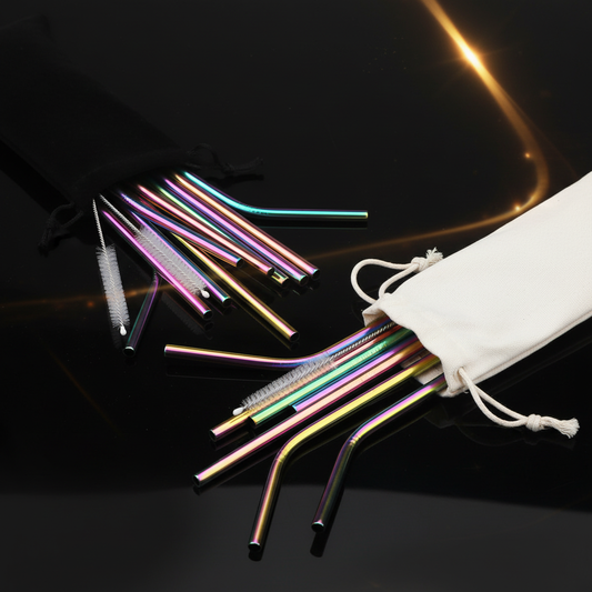 Stainless Steel Straws - Black & Gold