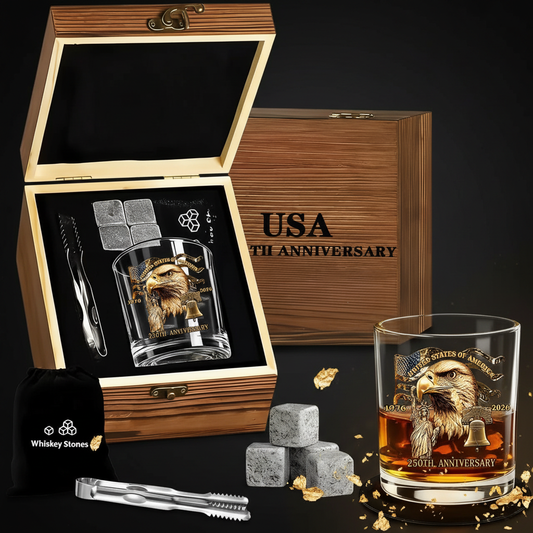 USA 250th Anniversary Whiskey Glass Gift Set - Estilo Sofisticado